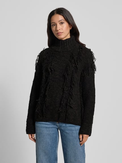 Jake*s Studio Woman Strickpullover mit Stehkragen und Fransen Dunkelbraun 4
