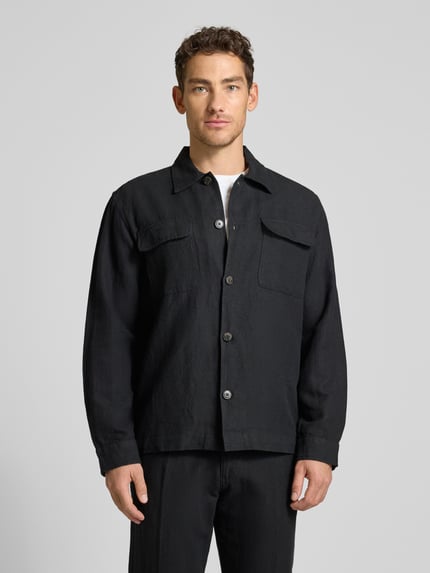 Selected Koszula-kurtka o kroju relaxed fit z mieszanki lnu i bawełny model 'LEROY' Czarny 4