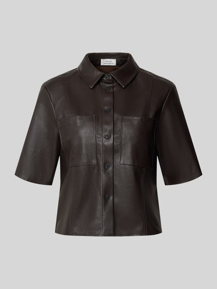 OPUS Slim Fit Kurzarmbluse in Lederoptik Modell 'Feleather' Dunkelbraun 2