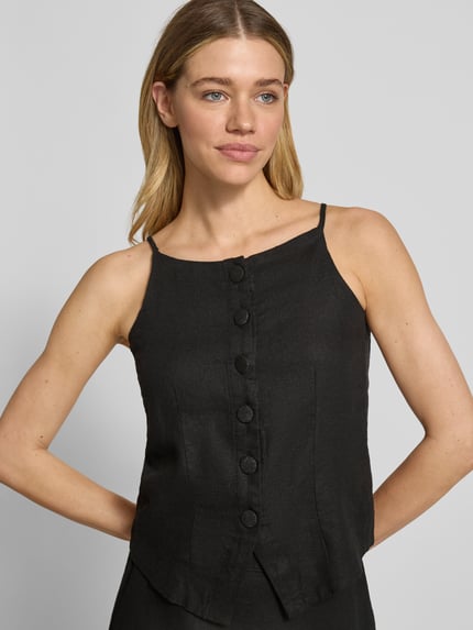 ICHI Top met korte mouwen van mix van linnen en viscose model 'LINNO' Zwart - 3