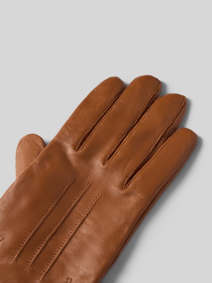 Productfoto, Handschuhe aus echtem Leder mit Label-Detail van bugatti, bruin leer, deelstiksels, gebiesde randen, herenaccessoire