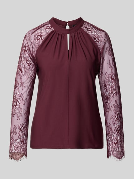 VERO MODA Longline Langarmbluse mit Spitzenärmeln Bordeaux 2