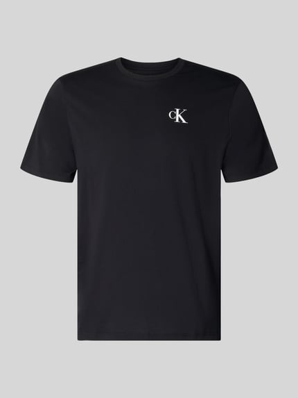 Produktfoto, Regular Fit T-Shirt mit Logo-Print von Calvin Klein Jeans in Schwarz, reine Baumwolle, Rundhalsausschnitt, Rückenlänge 68 cm bei Größe M