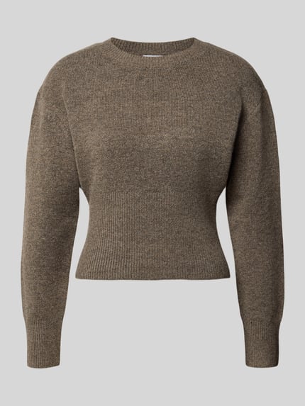 Produktfoto, Strickpullover mit Rundhalsausschnitt Modell 'SLOAN' von NOISY MAY®, braun meliert, Regular Fit, feine Strickstruktur, Damenpullover