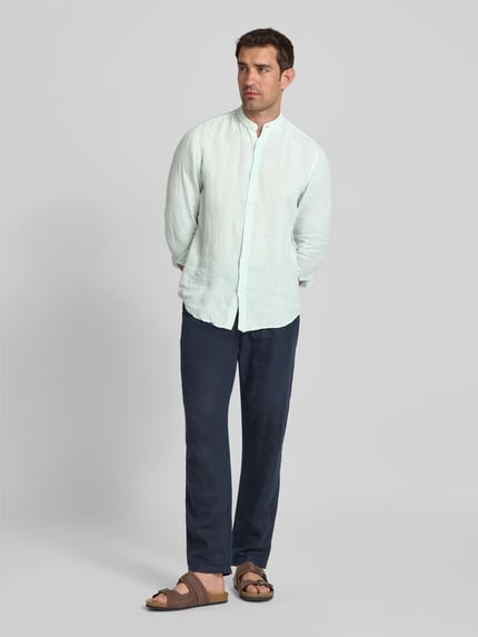 BOSS Orange Regular fit linnen overhemd met opstaande kraag, model 'Race' Lindegroen - 1