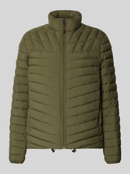 Produktfoto, Steppjacke mit Label-Patch Modell 'LAPAZ' von Napapijri in Olivgrün mit Stehkragen, Reißverschluss und Tunnelzug-Saum.