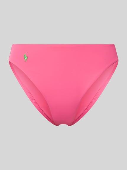 Produktfoto, Bikini-Hose mit Logo-Stitching von Polo Ralph Lauren in kräftigem Pink, glatte Textur, Optik: Unifarben, Applikation: Logo-Stitching