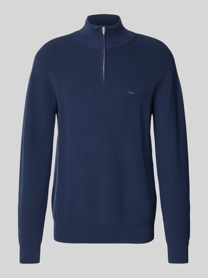 Produktfoto, Regular Fit Troyer in Strick-Optik von Levi's®, granatowy, bawełna, logo, stójka, prążkowana faktura, długie rękawy.