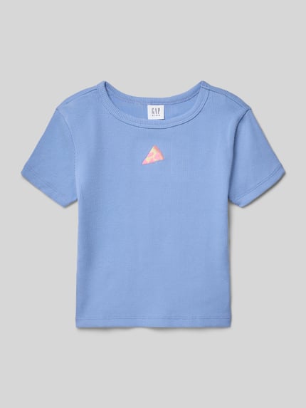 Productfoto, T-Shirt met Motiv-Stitching van GAP, blauwe rechte fit van fijne rib katoen, ronde hals, ruglengte maat 116: 34 cm.