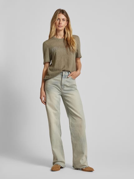 Zadig&Voltaire Bluzka z dzianiny z kaszmiru z obszyciem kamieniami stras model ‘IDA’ Khaki 1