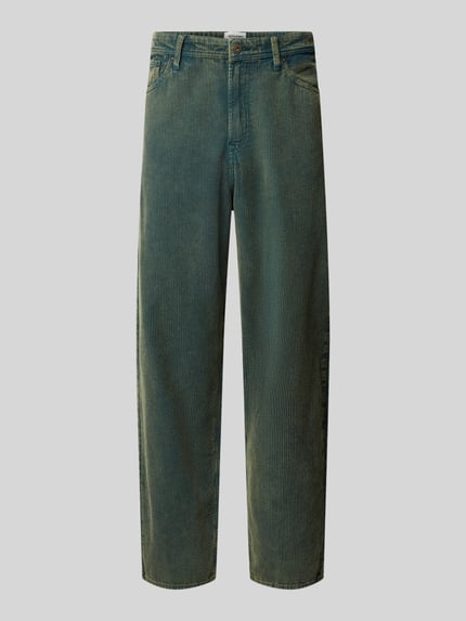 Produktfoto, Baggy Fit Cordhose Modell 'ALEX' von JACK & JONES aus reiner Baumwolle mit Eingrifftaschen, grün, grobe Cordstruktur