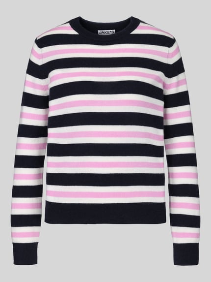 Jake*s Casual Regular Fit Pullover mit gestreiften Muster Dunkelblau 2