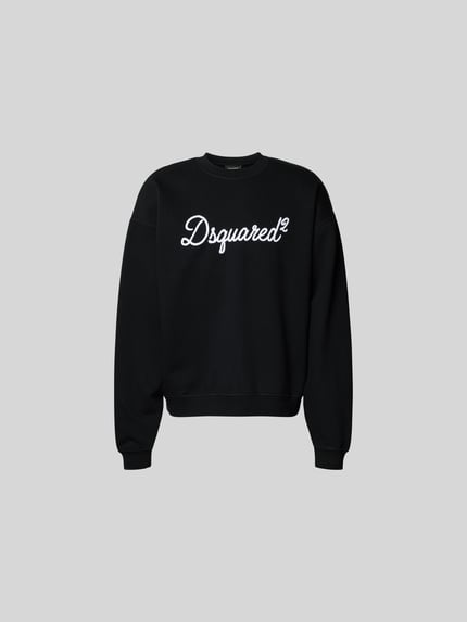 Produktfoto, zwart sweatshirt uit puur katoen van Dsquared2 met relaxed fit, opstaande kraag, labeldetail, elastische boorden, ruglengte maat M 67 cm