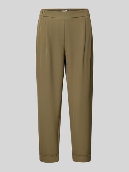 Jake*s Collection Tapered fit stoffen broek met bandplooien Olijfgroen - 2