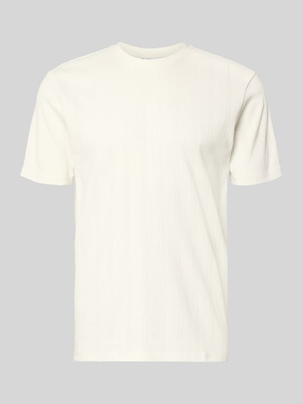 Produktfoto, Regular Fit T-Shirt mit Allover-Loch-Stitching von JAKE*S STUDIO MEN in Creme, Reine Baumwolle, Rundhalsausschnitt, Kurzärmelig
