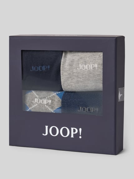 Produktfoto, Socken aus Baumwoll-Mix im 4er-Pack von JOOP! kolekcja, verschiedene Blautöne, graue und blaue Muster, glatte Struktur
