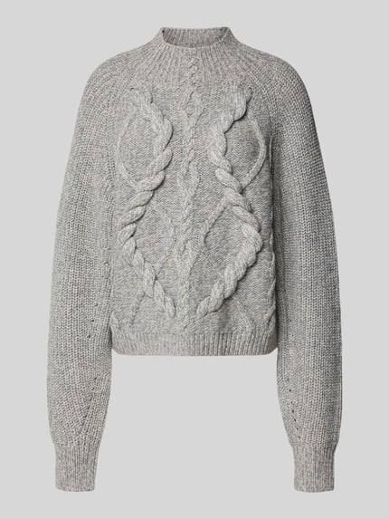 BOSS Pullover mit markantem Zopfmuster Modell 'Frescienne' Hellgrau 2