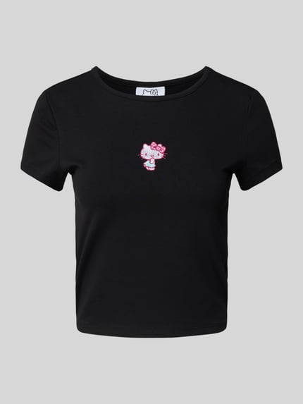 REVIEW Slim fit T-shirt met motiefstitching Zwart - 2