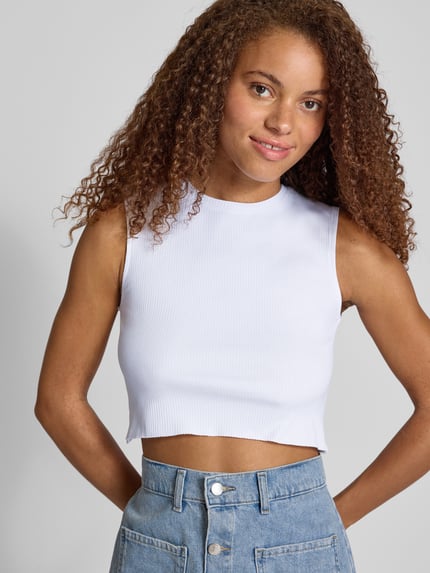 ONLY Top krótki o kroju slim fit z mieszanki bawełny model ‘VELA’ Biały 3