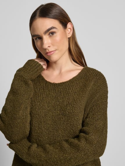 Milano Italy Loose Fit Strickpullover mit Woll-Alpaka-Anteil Khaki 3