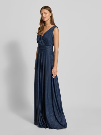 Christian Berg Cocktail Abendkleid mit V-Ausschnitt und Taillenband Marine Melange 1