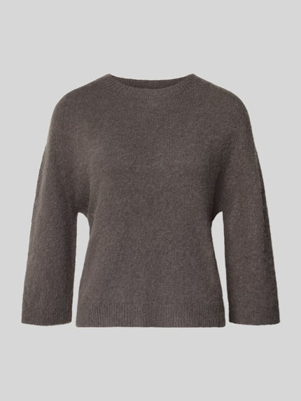 Oui Relaxed Fit Pullover mit Alpaka-Anteil in Strick-Optik Dunkelbraun 2