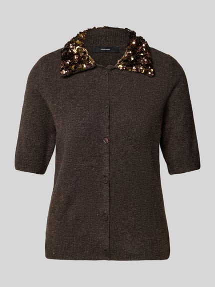 VERO MODA Strickjacke mit Paillettenkragen Modell 'VMJONAH' Dunkelbraun 1
