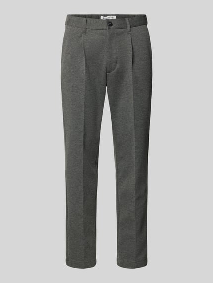 Produktfoto, Regular Fit Bundfaltenhose mit Viskose-Anteil von Marc O'Polo Denim in effen grijs met bandplooien, steekzakken en elastische taille.