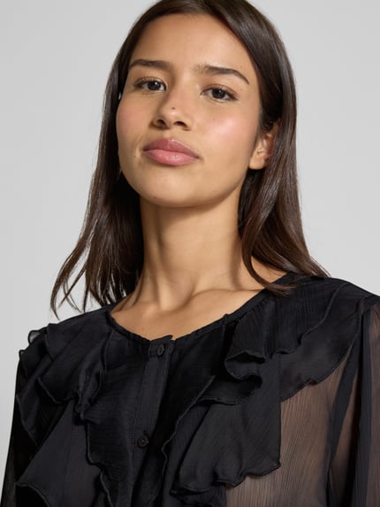 FREE/QUENT Regular fit blouse met ruches, model 'Ditte' Zwart - 3