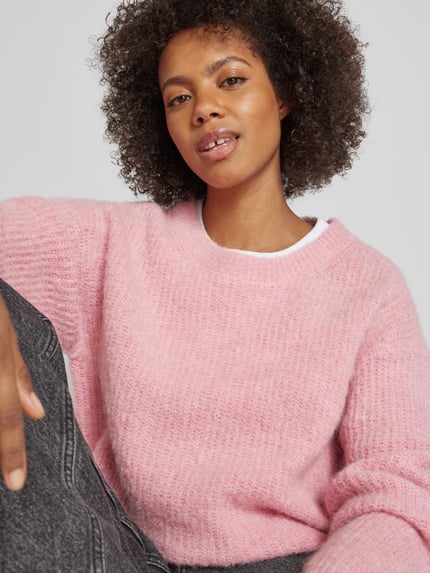 American Vintage Sweter z dzianiny o kroju regular fit z domieszką wełny z alpaki Różowawy melanż 3