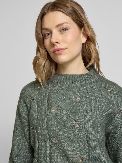 VERO MODA Relaxed Fit Strickpullover mit Wollanteil Modell 'LINA' Schilf 3