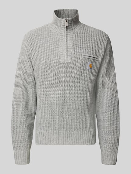 Produktfoto, Troyer mit Brustleistentasche Modell 'DETROIT' von Carhartt Work In Progress aus grauem Material-Mix mit Woll-Anteil, strukturierte Oberfläche