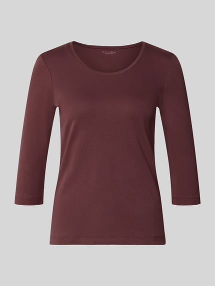 Produktfoto, Shirt aus reiner Baumwolle von Christian Berg Woman in Dunkelrot mit Rundhalsausschnitt, gerade Form, glatte Textur