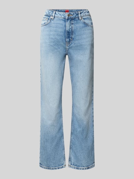 Produktfoto, hellblaue Straight Fit Jeans aus Baumwoll-Mix Modell '' von HUGO, sichtbare Struktur und dezente Waschung, Damen Straight Fit Jeans von HUGO