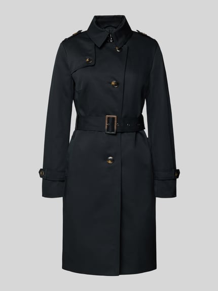 Produktfoto, Trenchcoat mit Stoffgürtel van Jake*s Casual in zwart, katoenmix, getailleerde fit, knoopsluiting, steekzakken, reverskraag