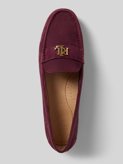 Produktfoto, Mokassins aus echtem Schafleder Modell 'BARNSBURY' von Lauren Ralph Lauren Damen Slipper, bordeauxrot, glatte Textur