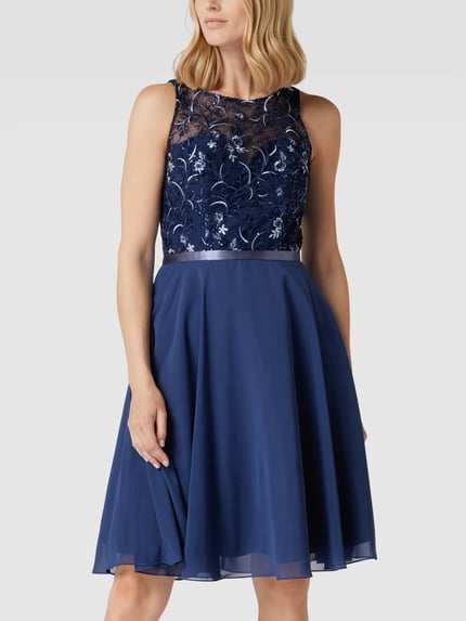 LUXUAR FASHION cocktailjurk met bloemenborduursel Marineblauw - 4