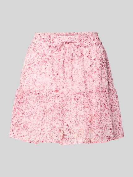 Productfoto, licht uitlopende skort uit chiffon model 'ELIZA' van Only, roze all-over patroon, elastische tailleband, mini lengte