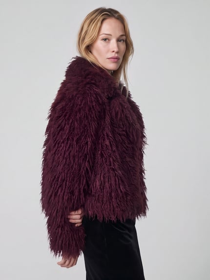Jake*s Cocktail Webpelzjacke mit voluminöser Strukturoptik Aubergine 4