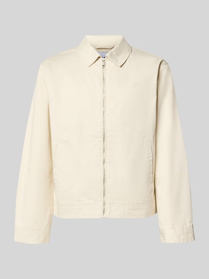 Produktfoto, Regular Fit Jacke aus Baumwoll-Mix von REVIEW in Beige mit Umlegekragen, Logo-Stitching und Reißverschluss, glatte Oberfläche.