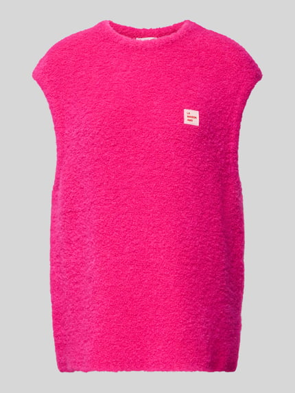 Produktfoto, Loose Fit Pullunder Woll-Anteil Modell 'ZOLLY' von American Vintage, różowy, tekstura puchata, okrągły dekolt, mieszanka z alpaką, label-stitching, długość tyłu w rozmiarze XS/S: 65 cm