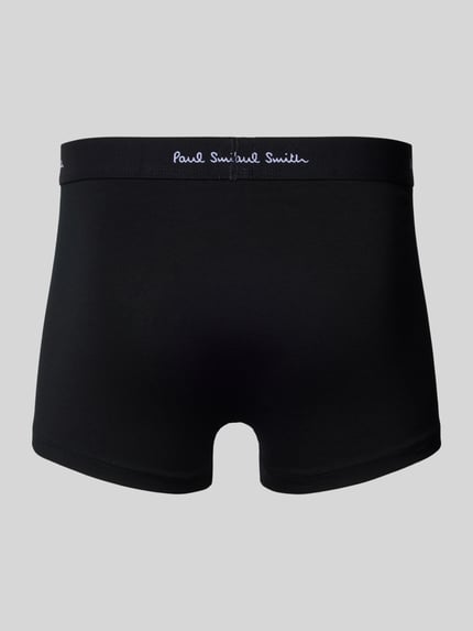Produktfoto, Trunks mit elastischem Logo-Bund im 3er-Pack von PAUL SMITH, schwarz, glatte Textur, Baumwoll-Elasthan-Mix, körpernaher Schnitt
