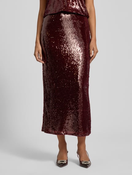 GUIDO MARIA KRETSCHMER WOMAN Regular fit midirok met all-over pailletten, model 'Diana' Donkerrood - 4