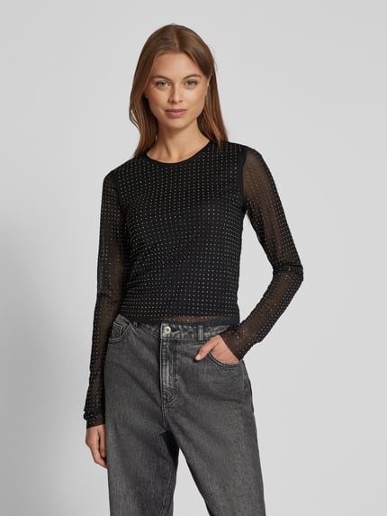 Jake*s Casual Shirt met lange mouwen en siersteentjes Zwart - 4