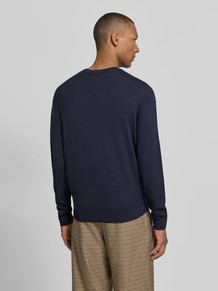 Fynch-Hatton sweter z dzianiny o kroju regular fit z wełny z okrągłym dekoltem Granatowy 5