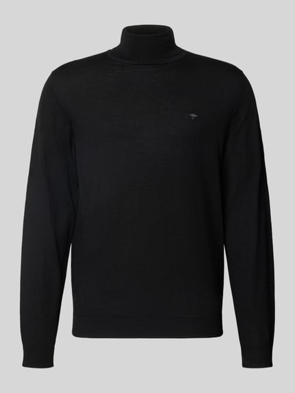 Productfoto, Rollkragenpullover met Label-Stitching van Fynch-Hatton, pure katoen, regular fit, geribbelde boorden, zwart