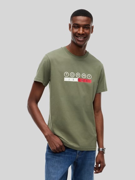 Tommy Jeans krój regular fit t-shirt z czystej bawełny z nadruk z logo Oliwkowy 4
