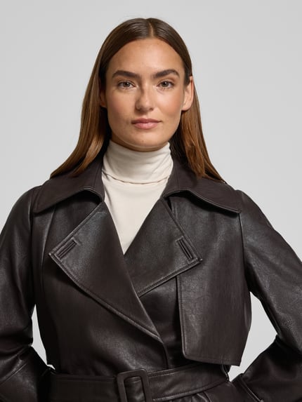 Oui Jack in leerlook met reverskraag en riem Donkerbruin - 3