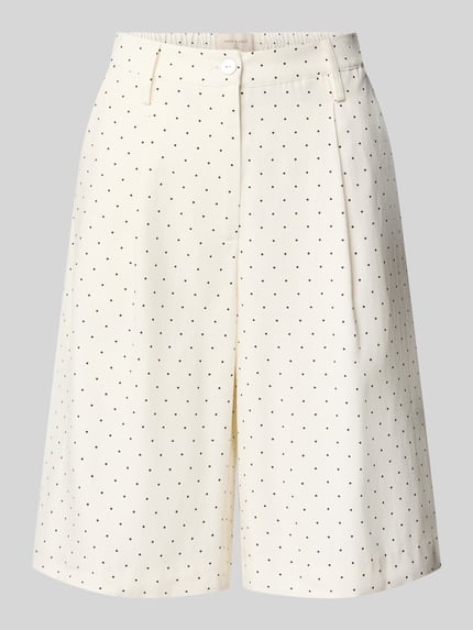 Produktfoto, Bermudas im Allover-Look Modell 'Anja' von FREE/QUENT, szerokie nogawki, elastyczny pas, paspule z tyłu, kremowy kolor z czarnymi kropkami, Szerokość w rozmiarze S: 38 cm, długość nogawki od wewnątrz: 30 cm, tekstura gładka