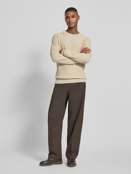 Lindbergh Strickpullover mit Strukturmuster und Rundhalsausschnitt Sand 1